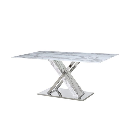 Mesa de Comedor DKD Home Decor Cristal Plateado Gris Acero Blanco 180 x 90 x 78 cm