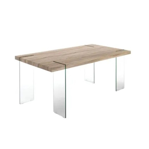 Mesa de Comedor DKD Home Decor Transparente Marrón claro Cristal Nogal Madera MDF 180 x 90 x 76 cm