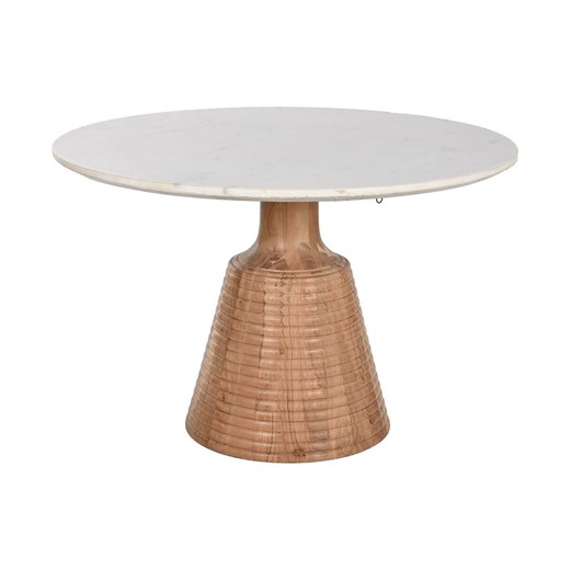 Mesa de Comedor Home ESPRIT Blanco Natural Mármol Madera de acacia 115 x 115 x 76 cm