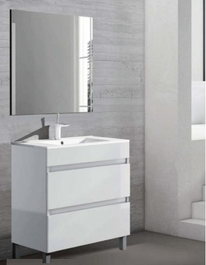 Mueble con patas y lavabo Box 80 blanco brillo 2 cajones Visobath