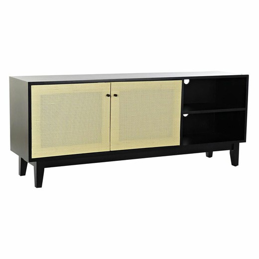 Mueble de TV DKD Home Decor Negro Abeto Ratán (160 x 65 x 38 cm)