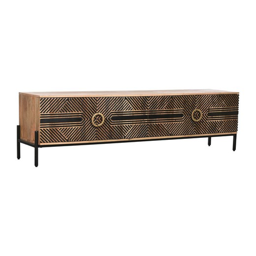 Mueble de TV Home ESPRIT Negro Dorado Natural Madera Madera de mango 180 x 40 x 50 cm