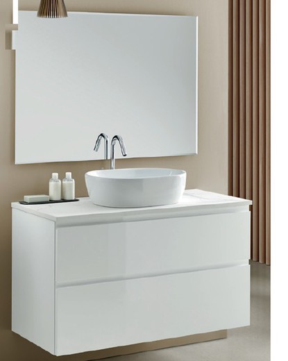 Conjunto baño lavabo sobre encimera Glass line blanco Muebles baño Sanchis  — Decosola