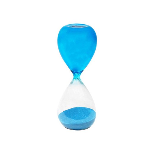 Regalo Reloj arena azul 15 min. Medidas: 18,5 cm x 7 cm x 7 cm  Material: Cristal, Vidrio Peso neto: 195 grs.