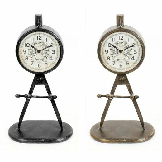 Reloj de Mesa DKD Home Decor 17 x 8 x 31 cm Negro Dorado Hierro PVC Loft (2 Unidades)