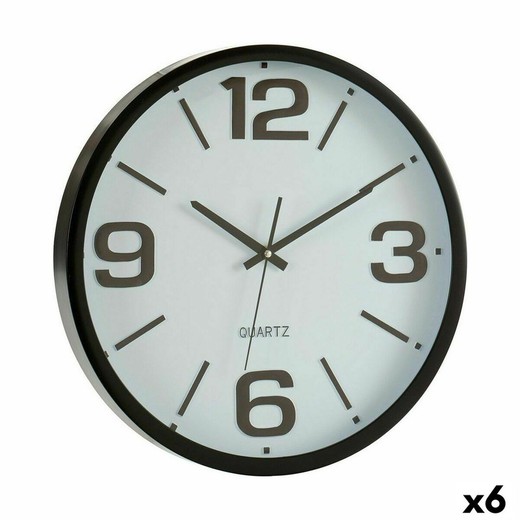 Reloj de Pared Blanco Negro Cristal Plástico 40 x 5 x 40 cm (6 Unidades)