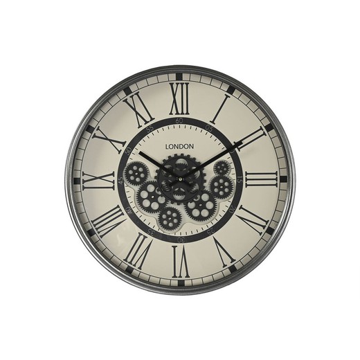 Reloj de Pared Home ESPRIT Blanco Negro Gris oscuro Hierro Madera MDF 54 x 8 x 55 cm