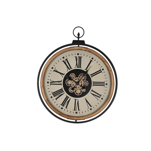 Reloj de Pared Home ESPRIT Negro Beige Dorado Natural Metal Madera de pino 74 x 9 x 91 cm