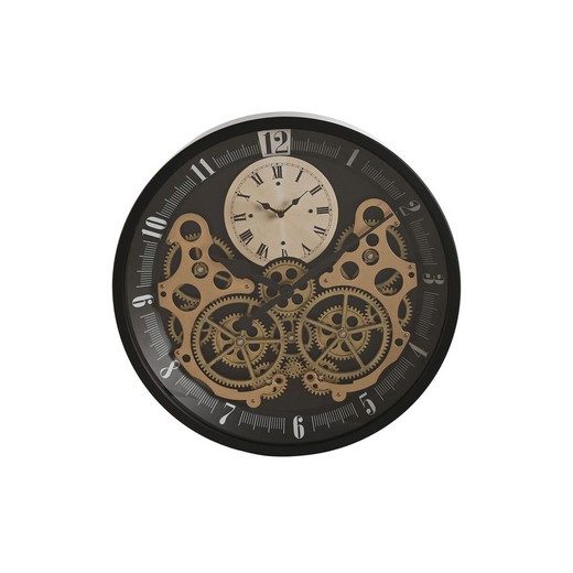 Reloj de Pared Home ESPRIT Negro Dorado Metal Cristal Engranajes 46 x 7,3 x 46 cm