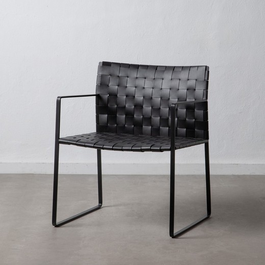 Silla Con Brazo Negro Metal / Piel 60,50 X 57,50 X 77 Cm Denzzo