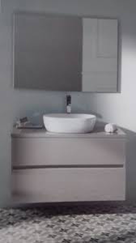 Conjunto baño lavabo sobre encimera Glass Line taupe Muebles baño Sanchis —  Decosola