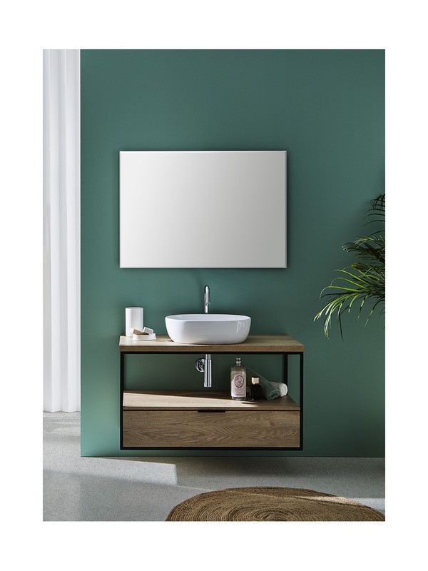 Conjunto baño lavabo sobre encimera Glass line blanco Muebles baño Sanchis  — Decosola