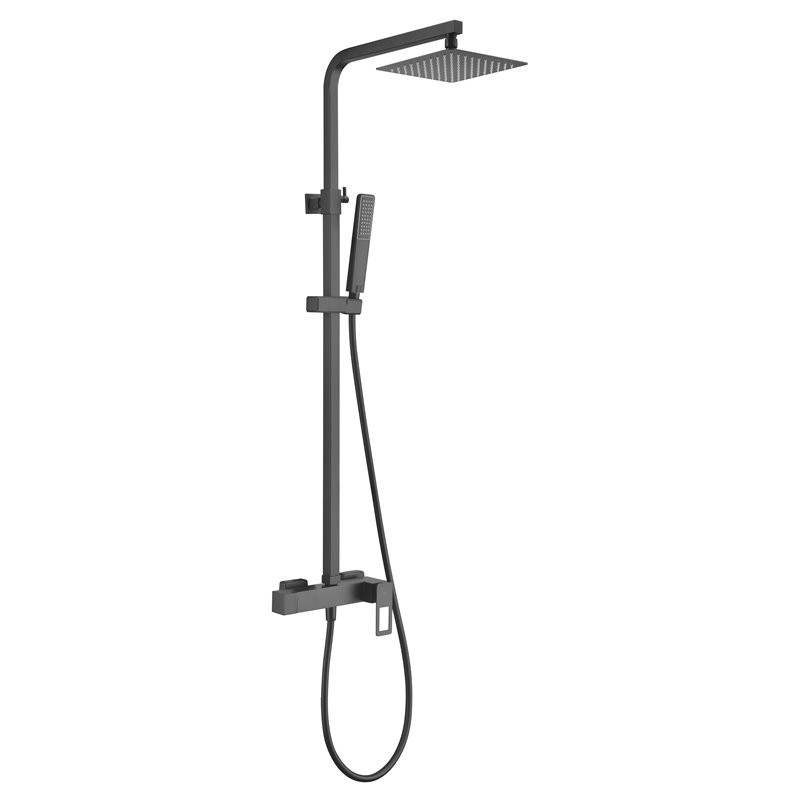 Grifo de ducha SAYRO con barra, telefono ducha y rociador de 20 cm en acero  extraplano
