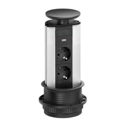 Energy Box Escamoteable Tapa Negra 2 Enchufes +1 Usb cargable Cucine Oggi