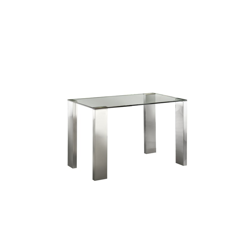 Mesa de comedor realizada en acero inoxidable y cristal templado.  Disponible en tres medidas