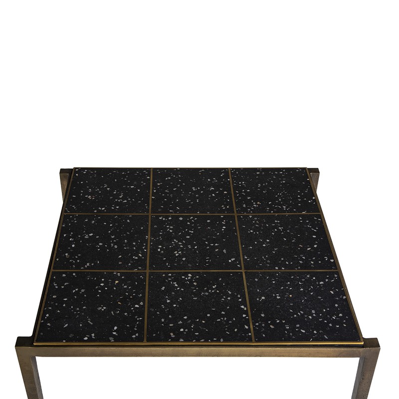 Mesa cuadrada Tiaret 70 x 70, tapa natural, pie de metal negro