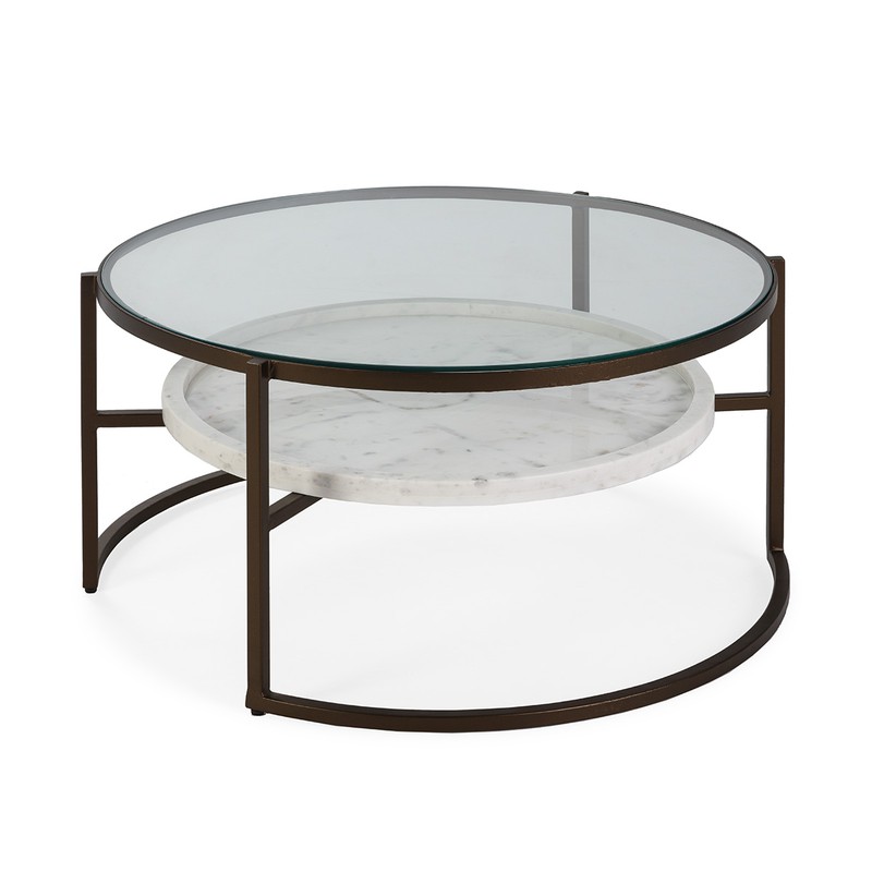 Mesa de centro redonda con tablero efecto mármol y metal 50x50 cm Daly