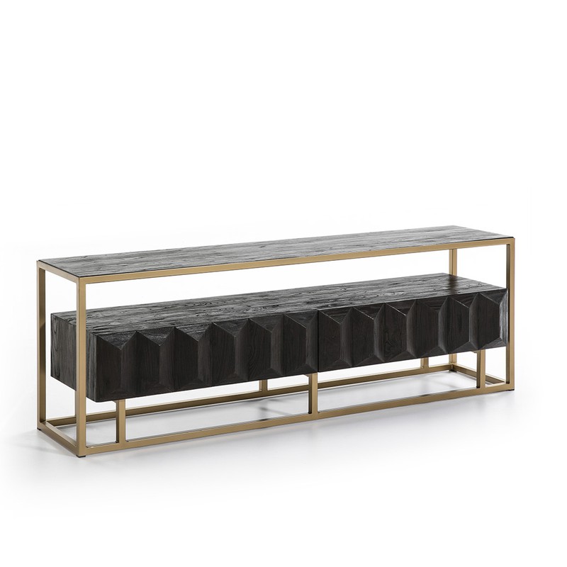 Mueble tv blanco con patas de metal dorado